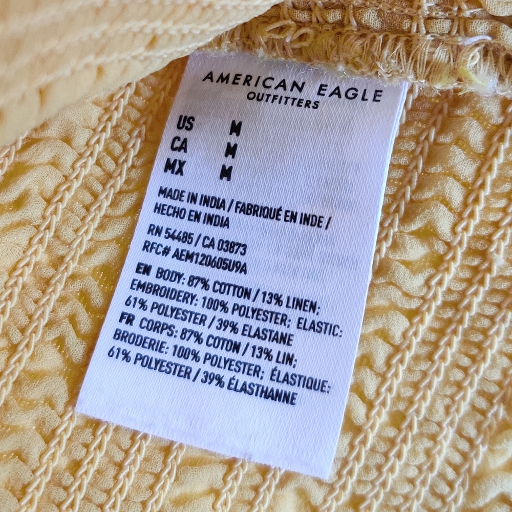 American Eagle Mustard Yellow Smocked Bodycon Ruffled Mini Dress - Picture 6 of 6